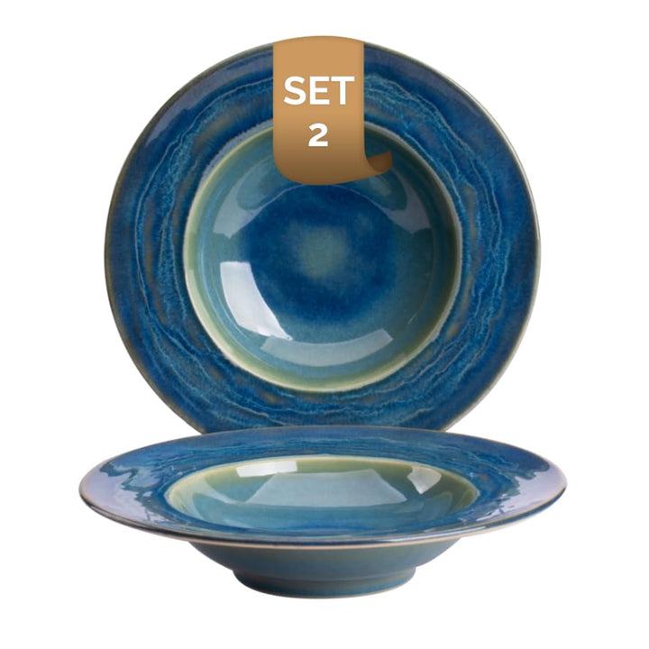 palmer Miami tiefe Teller - 2er-Set - Steinzeug - Ø 27 cm - grün blauer Ton - für Pasta, Suppe oder