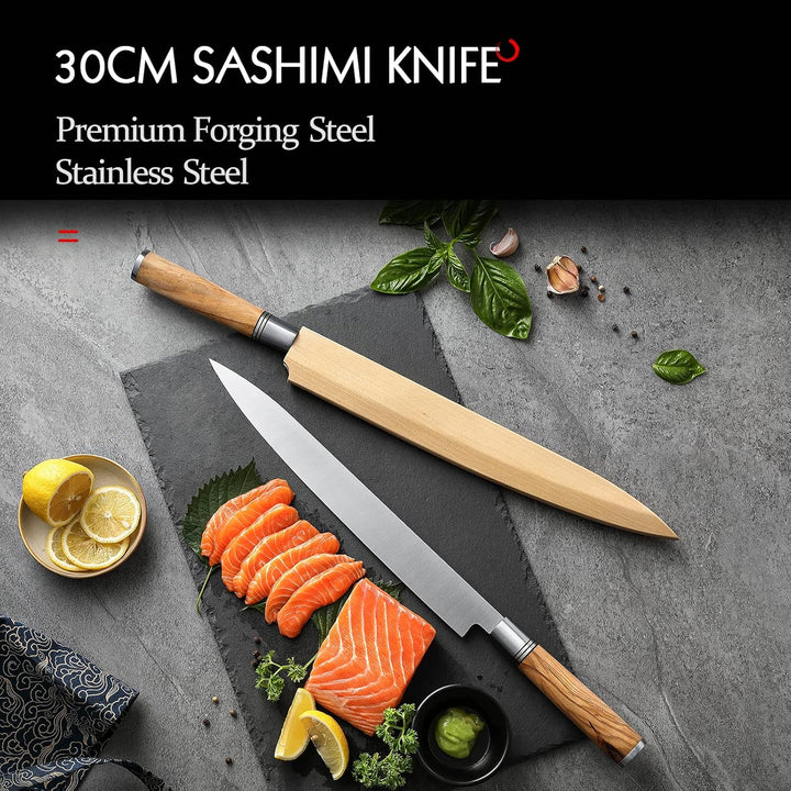 HEZHEN 300mm Sashimi Messer, Geschmiedeter Stahl Sushi Yanagiba Messer, Holzgriff Messerkoffer, 300m