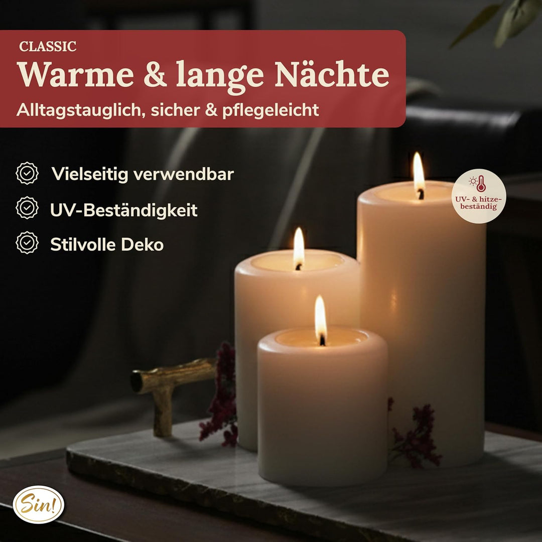 Sin! 4er Set Teelichthalter Classic warmweiss - ∅ 7 cm - Höhe 9 cm, Dauerkerze mit Teelicht in Kerze