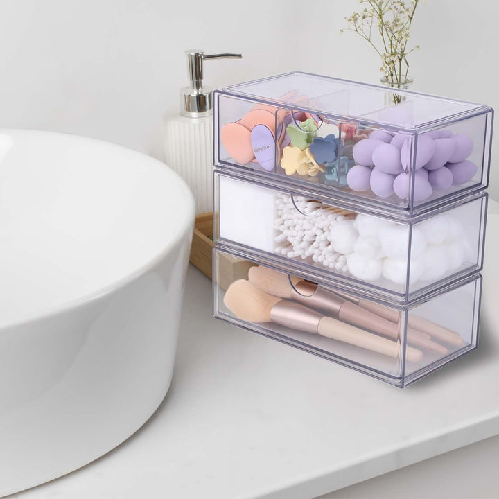 Badezimmer Organizer Mini mit Schubladen 3 Set, aus Acrylic stapelbar Transparent,für Kommode Wascht