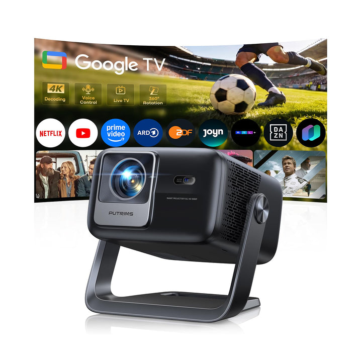 Smart Beamer【Google TV & 30W Lautsprecher】Beamer 4K Heimkino Unterstützt Autofokus/6D Trapezkorrektu