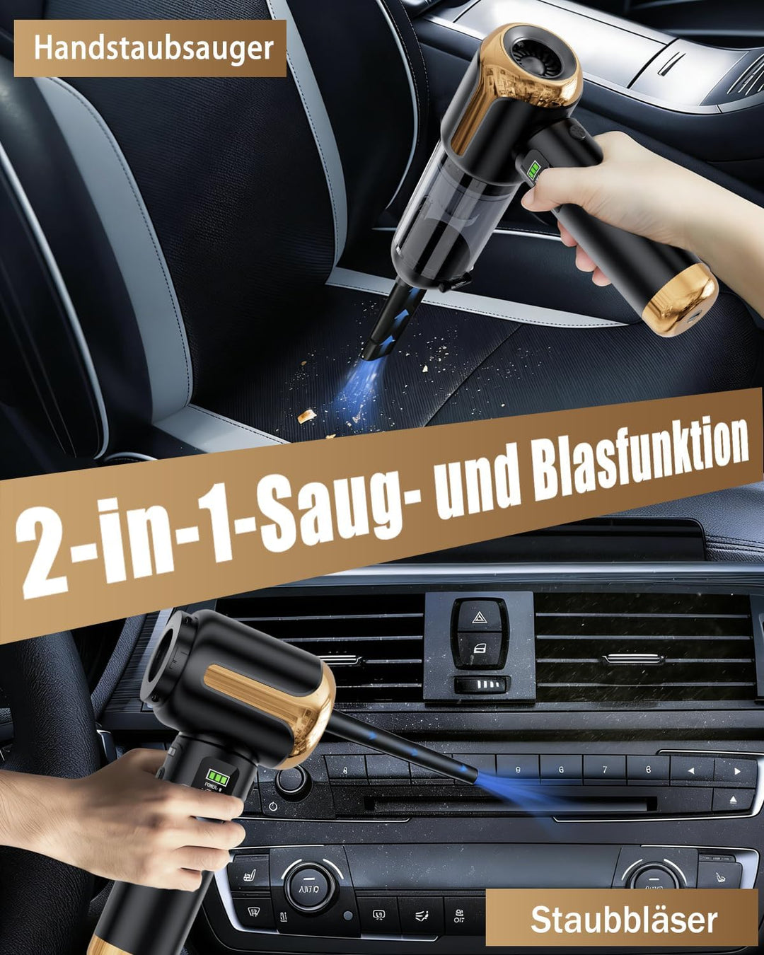 Handstaubsauger Akku Kabellos, Autostaubsauger 27000Pa Mini Staubsauger, Aufladbar Tragbar Leicht Au