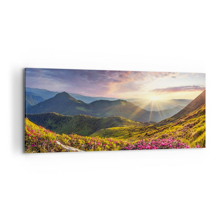 Wandbilder Dekoration Wohnzimmer Gebirge Wiese Landschaft Wald Panorama Bilder auf Leinwand 120x50cm