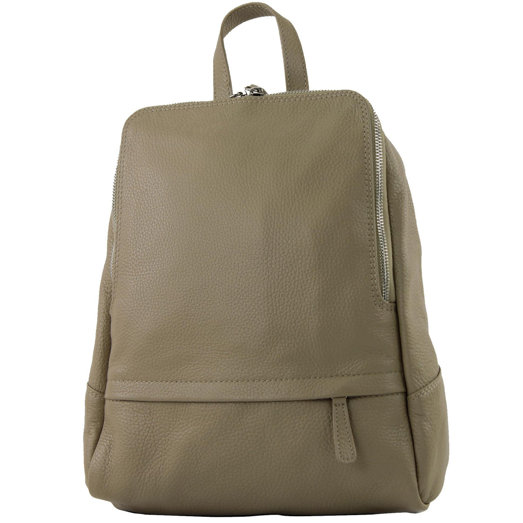 modamoda de - T138 - ital Damen Rucksacktasche aus Leder Taupe, Taupe