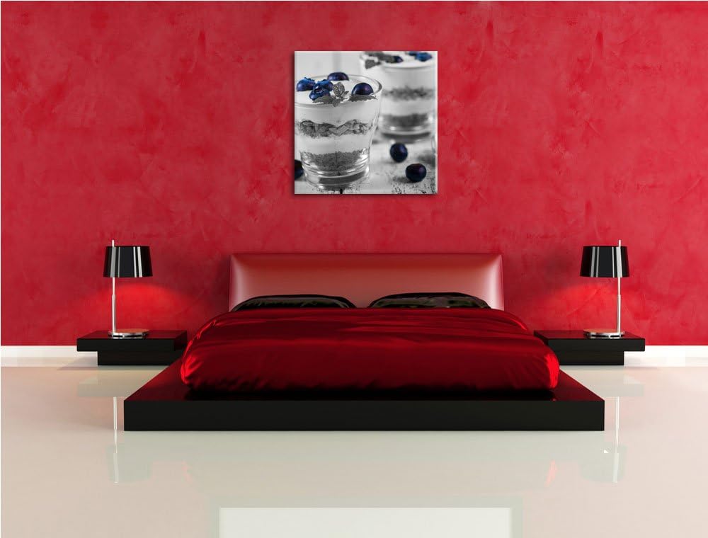 Pixxprint Blaubeerjoghurt mit Müsli als Leinwandbild/Grösse: 70x70 cm/Wandbild/Kunstdruck/fertig bes