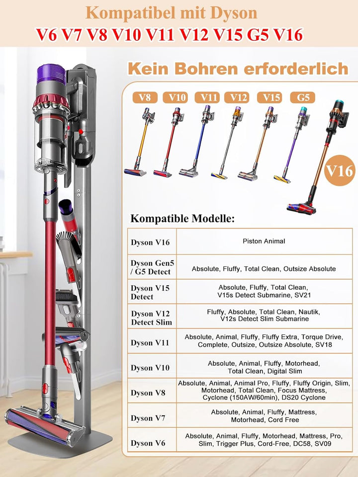 Staubsauger Ständer – Kompatibel mit Dyson Gen5, V15, V12, V11, V10, V8, V7, V6 Silber, Silber