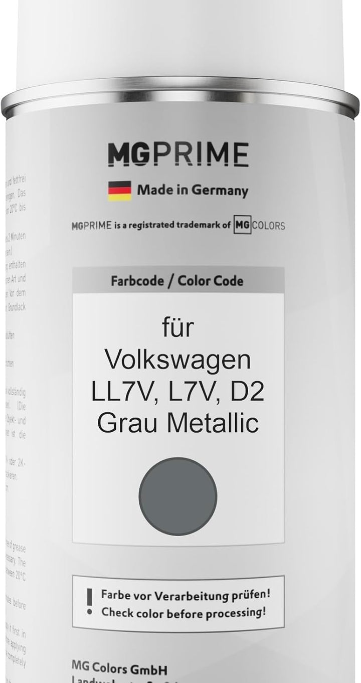MG PRIME Autolack Sprühdosen Set für Volkswagen VW LL7V / L7V / D2 Grau Metallic Basislack Klarlack