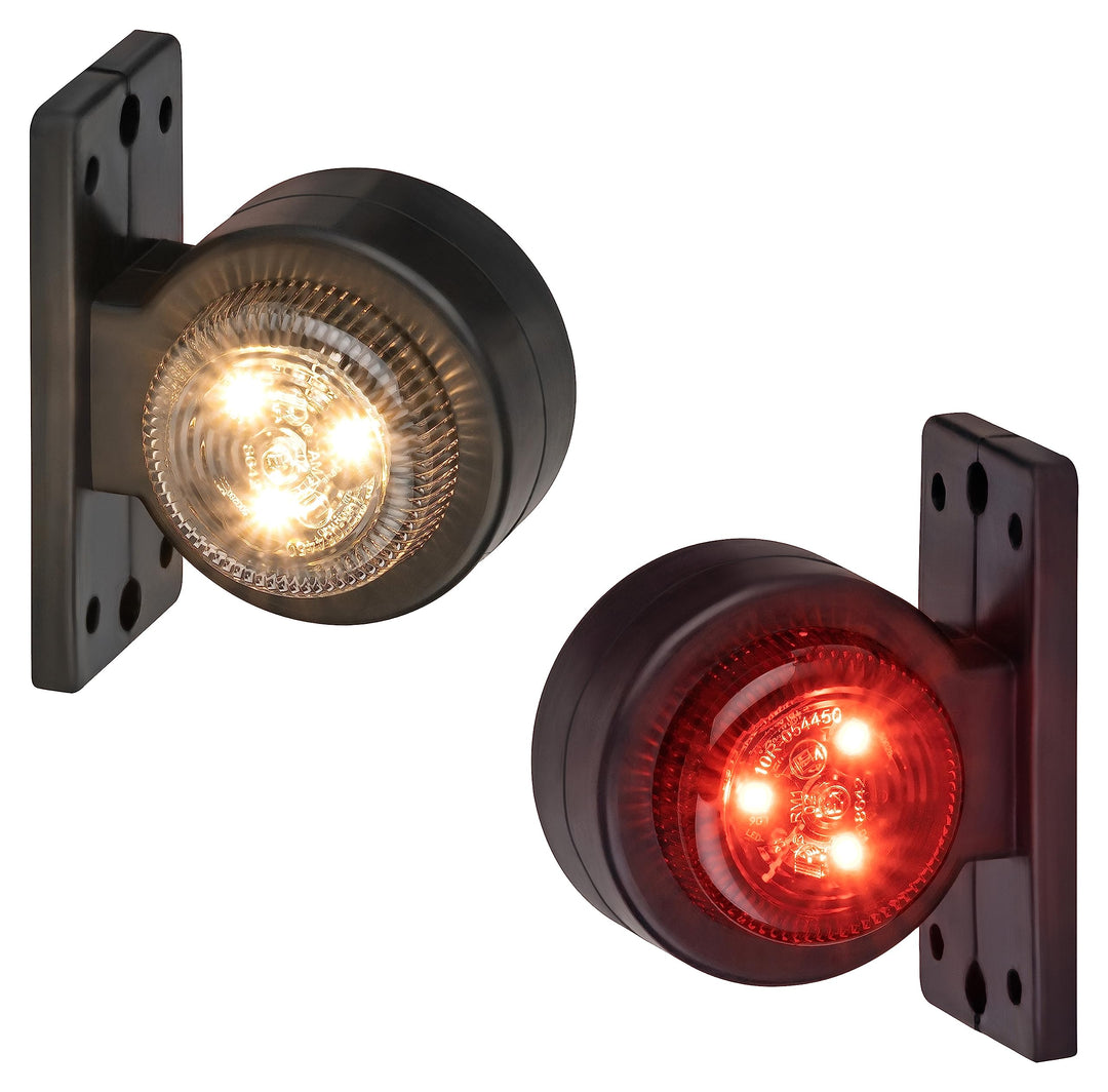 2x LED Positionsleuchte Set Rot Weiss 12-24 Volt E4-Prüfzeichen IP67 Schutzklasse mit Gummihalterung