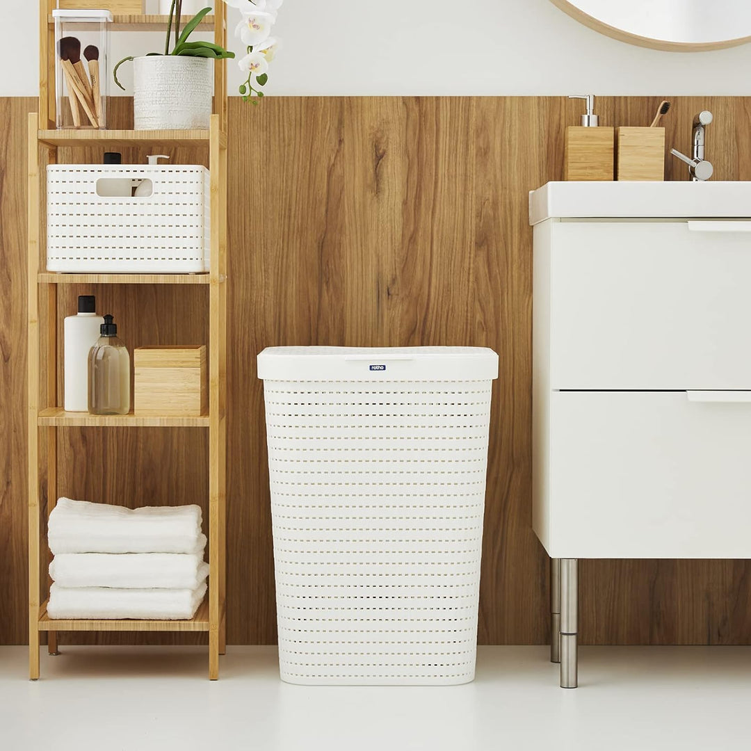 2er-Set Wäschesammler 55l mit Deckel Weiss 2 Stück, Weiss 2 Stück