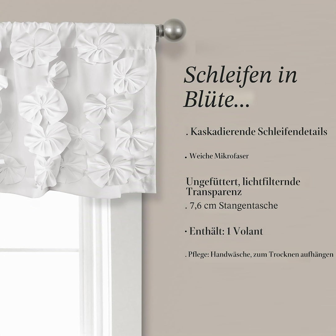 Lush Decor Riley Fenstervorhang, 1 Stück, Polyester, Weiss/opulenter Garten, Valance Weiss/Opulenter