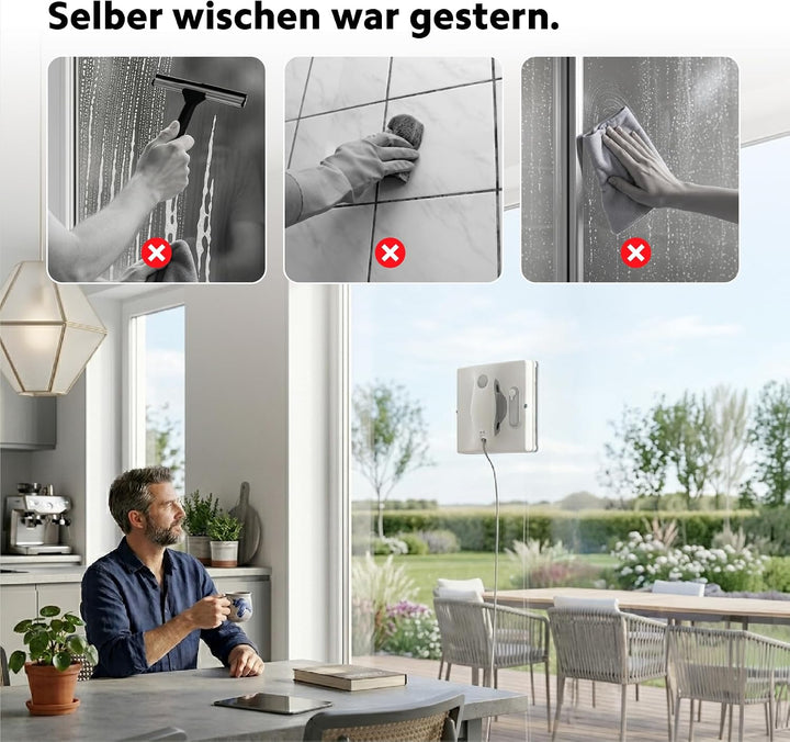 HUTT W8 Fensterreinigungsroboter mit Fernbedienung | 2-Fach Sprühsystem & 3800Pa Saugkraft | 80ml Ta