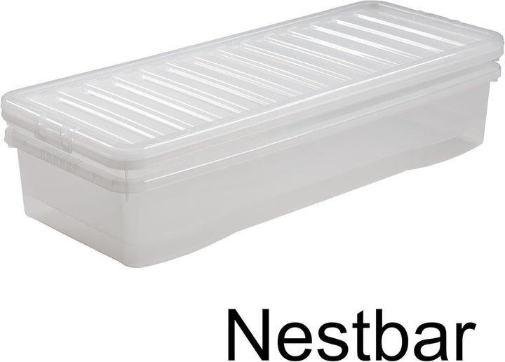 Unterbettbox mit Deckel transparent 55 Liter Stapelbar Aufbewahrungs Box Unterbett Kiste Multifunkti