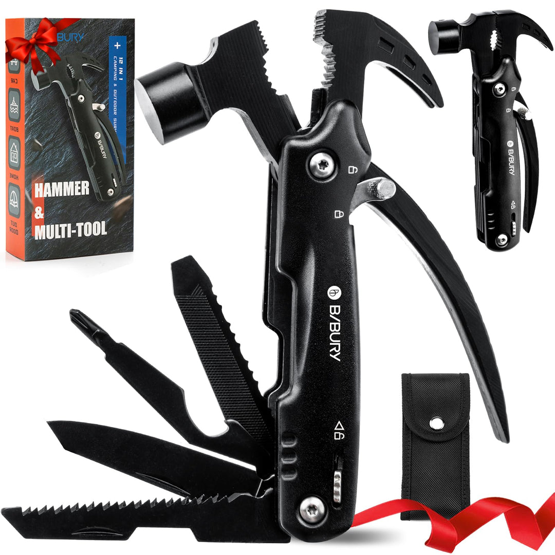 BIBURY Multitool Geschenke für Männer - 12 in 1 Multifunktionshammer Gadgets für Männer, Papa & Opa