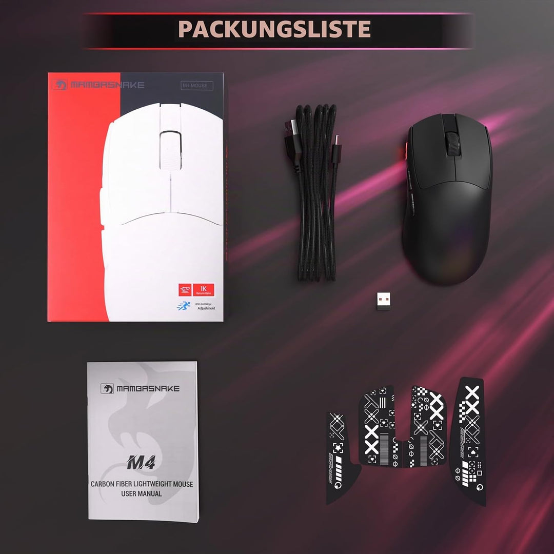 MAMBASNAKE M4 Ultra-Leichte Kabellose Gaming-Maus, 53g, PAW3311 Sensor, 24000 DPI, Tri-Mode Bluetoot