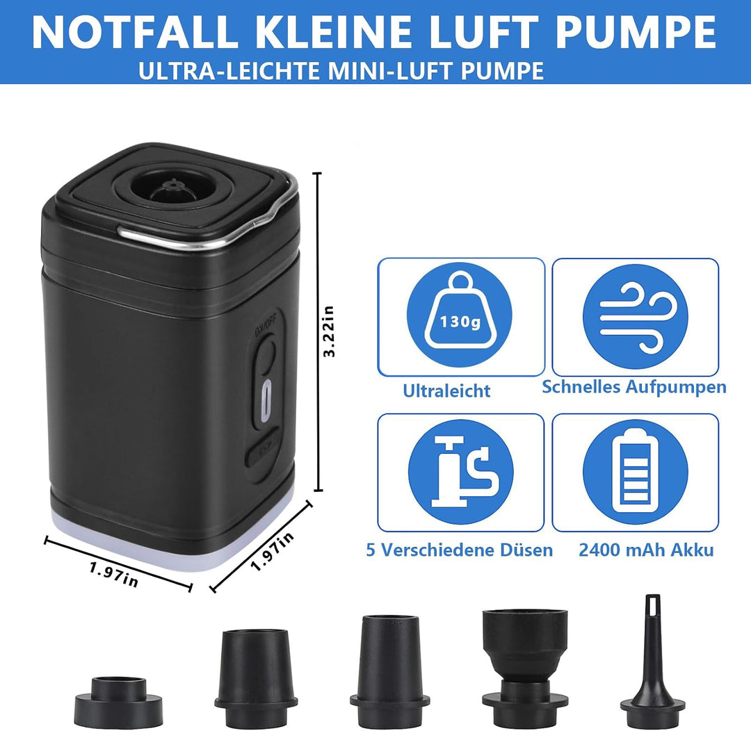 Elektrische Luftpumpe für Luftmatratze, Klein Luftpumpe Luftmatratze Pumpe mit 5 Düsen, Tragbare Ele