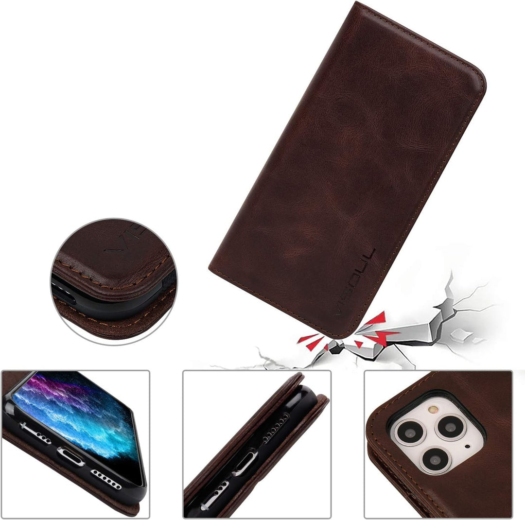 VISOUL iPhone 11 Pro Max Hülle,Stossfeste Handyhülle [Auto Sleep/Wake][100% Leder] TPU Schutzhülle K