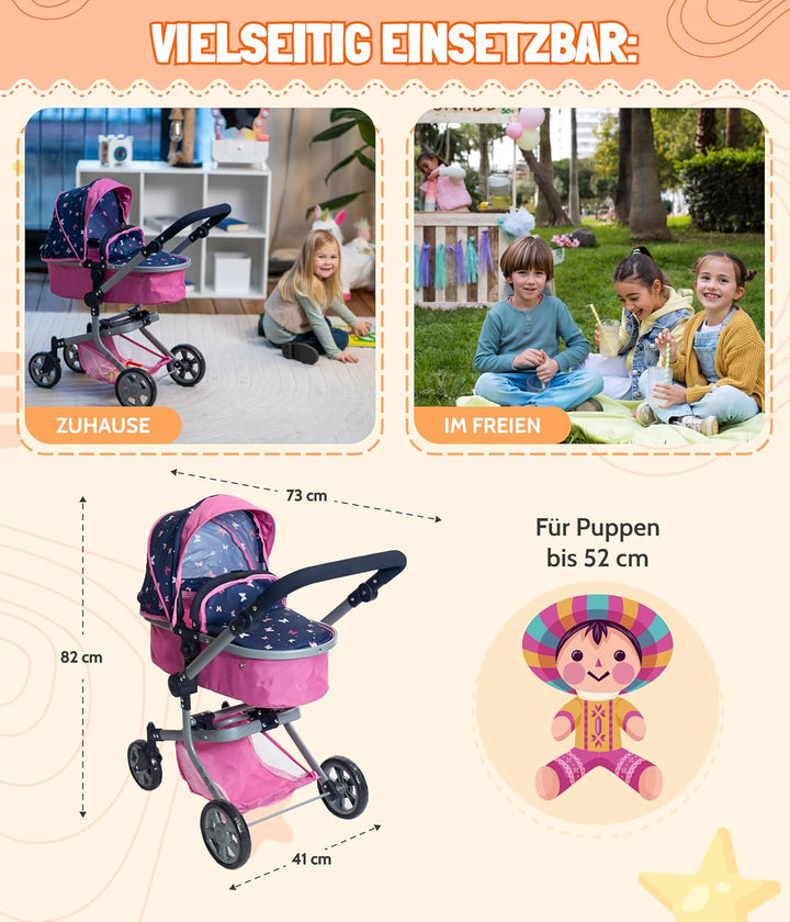 Bayer Chic 2000 595-33 Puppenwagen Mika, 2in1 Kombipuppenwagen für Kinder von 4 bis 8 Jahren, Butter