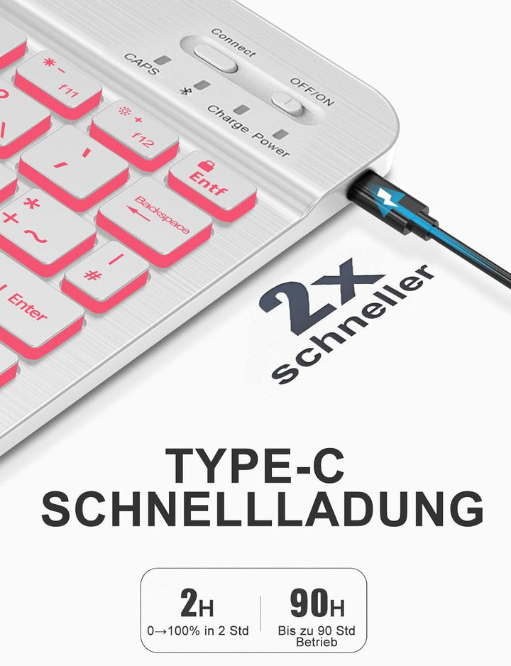 JADEMALL Für iPad 11 Gen Hülle mit 7-Farb-Backlight Deutsch Bluetooth Tastatur für iPad A16 (2025) &