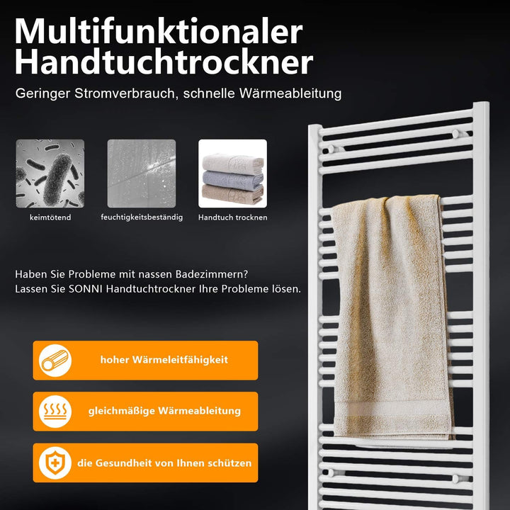 SONNI Handtuchheizkörper Handtuchtrockner 60 x 120cm Heizkörper Bad Mittelanschluss Handtuchwärmer B