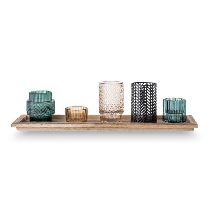 Bloomingville 6er Set Teelichthalter mit Tablett als Tisch-Deko für Haus und Garten Windlicht, braun