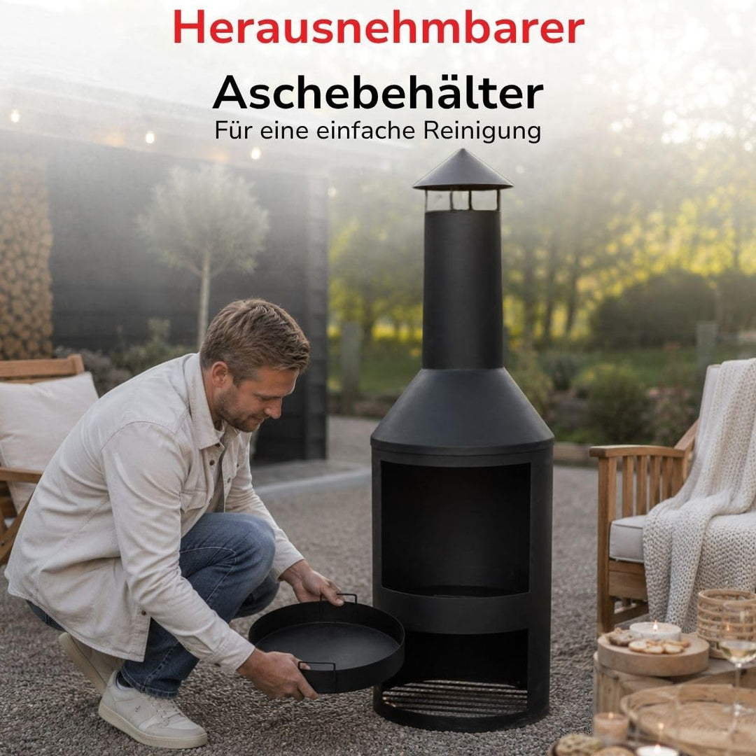 BBQ Collection Terrassenofen mit Schornstein - Feuerstelle 44,5 x 44,5 x 134 cm - Gartenkamin für Br