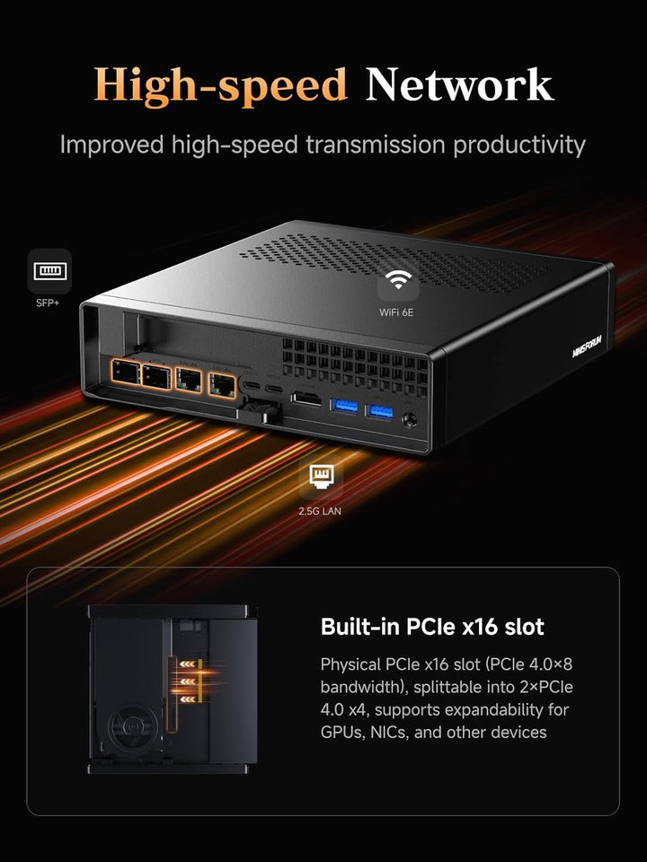 MINIS FORUM MS-A2 Mini PC, AMD Ryzen 9 8945HX (16C/32T bis 5,4 GHz), 32 GB DDR5 RAM, 1 TB SSD, PCIe