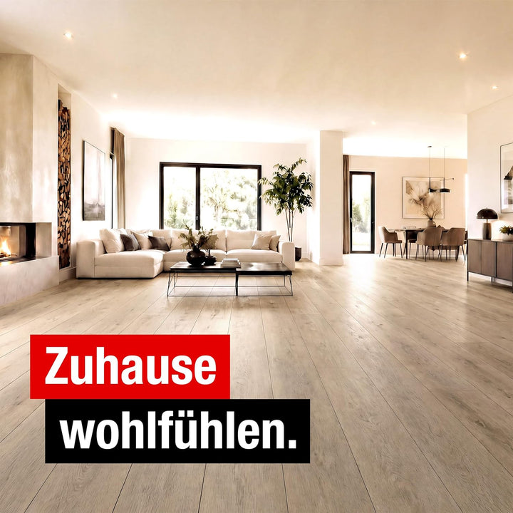 Premium Klick-Laminat-Boden, 2,54 m², inkl. kostenlose Trittschalldämmung & Fussleisten, Stärke 8 mm