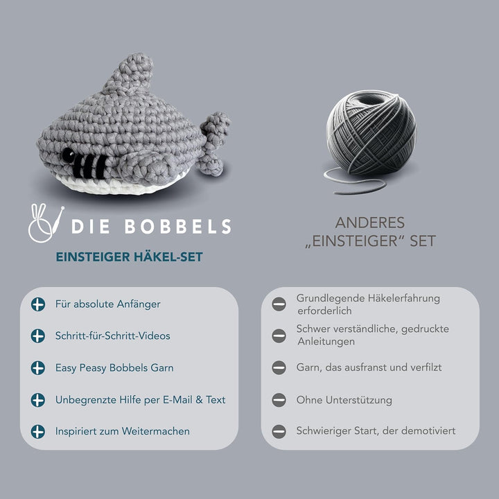 Die Bobbels“ Einsteiger Häkelset für Anfänger mit kinderleichtem Garn, Hilfsmitteln und Schritt-für-