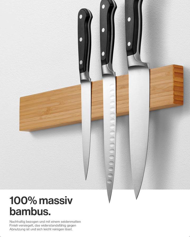 LARHN Magnetleiste Messer aus Bambus mit Extra Starkem Magnet - 40 cm - Messerhalter Magnetisch Holz