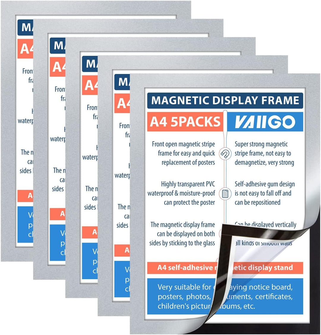 VAIIGO Magnetrahmen Info-Rahmen Selbstklebend mit Magnetverschluss für Informationsrahmen DIN A4 For