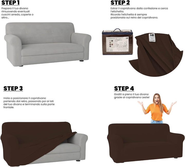 Sogni e capricci Leslie elastische Couchüberzüge, Braun, 2 Plätze 2 Plätze Braun, 2 Plätze Braun