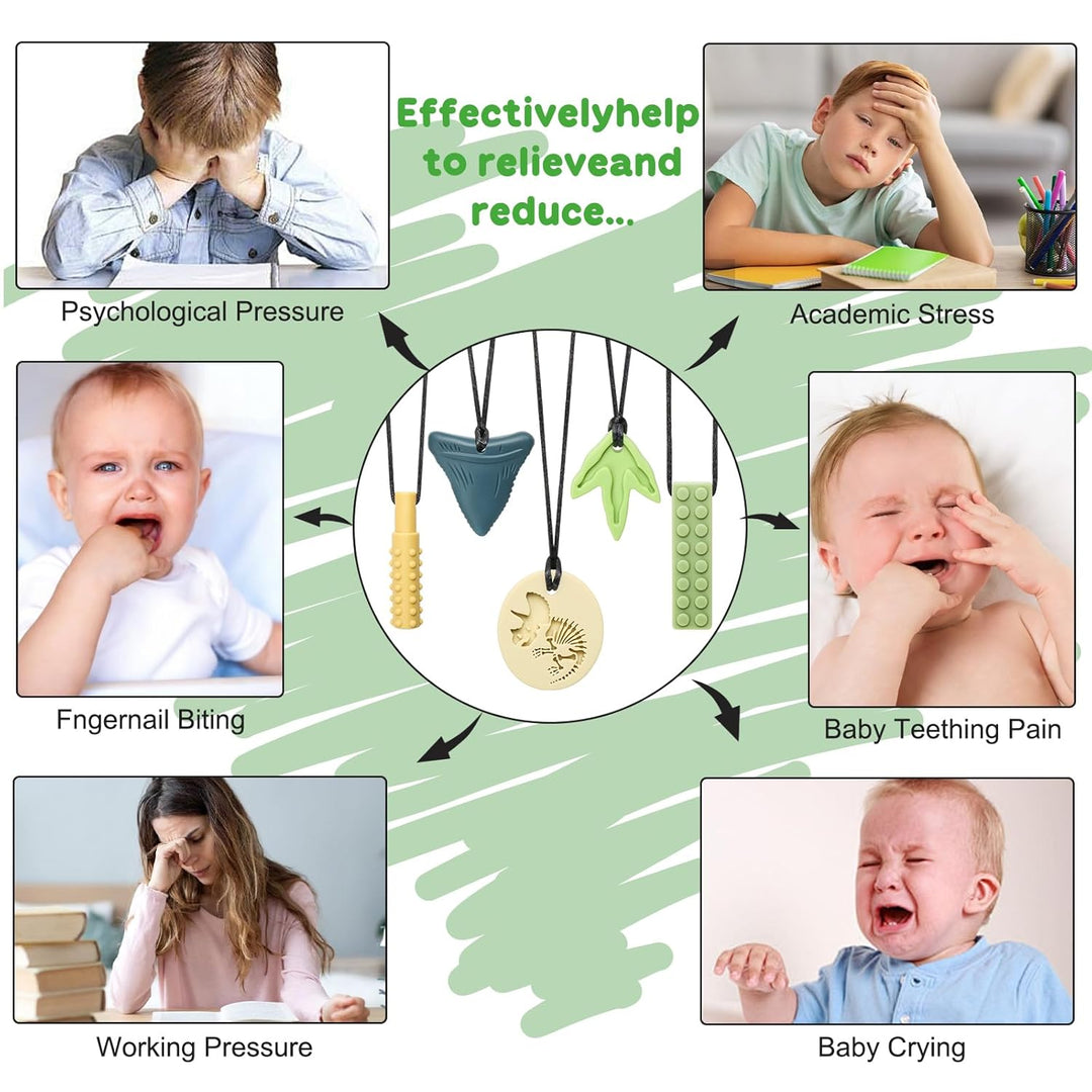 CLDY Kaukette für Kinder, 5 Stück Sensory Kauen Halskette, Kau-Charm, Beissring aus Silikon BPA-frei