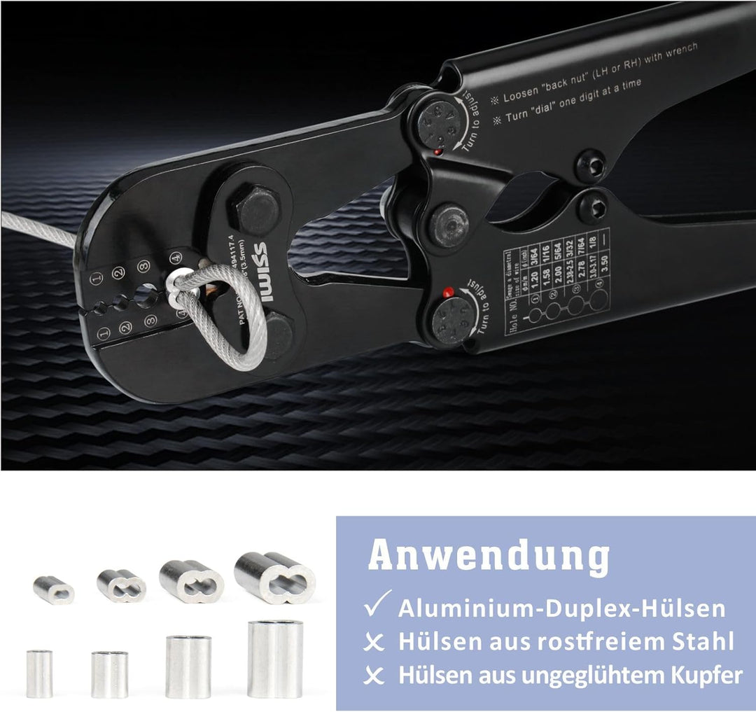 iCrimp IWS-1608M-C Drahtseil Crimpzange 1,2–3,5 mm mit Schneider | Drahtseil Crimpwerkzeug mit integ