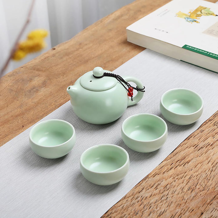 Teekanne Sets, Chinesisches Kungfu Teeservice, Keramik Teekanne mit 4 Tassen und Teedose &amp; Tablett,