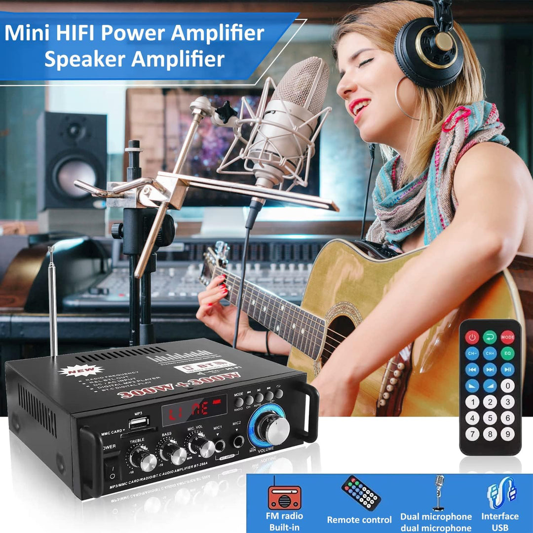 Etlephe Mini Verstärker,HIFI Verstärker,Bluetooth 5.0-Stereo Audio,12 V 220 V 600 W, 2 Kanäle, LCD-D