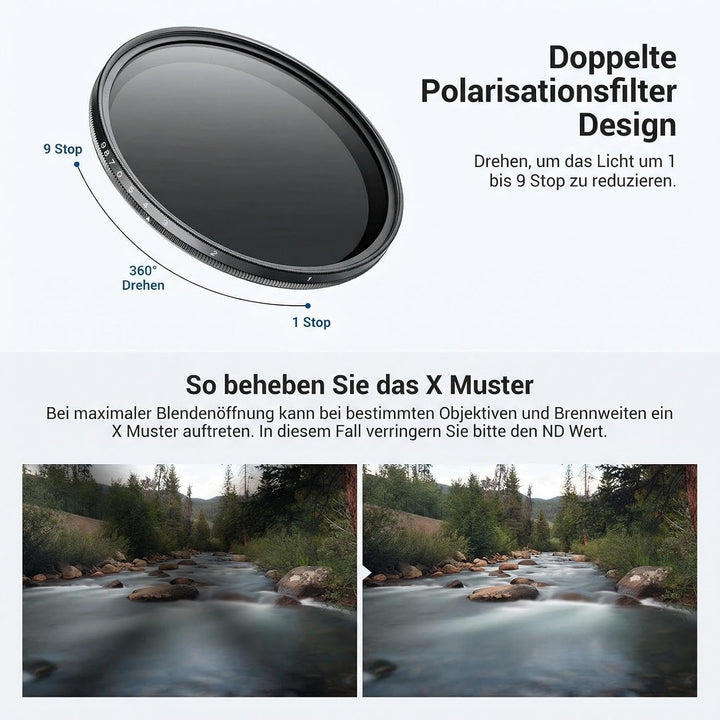 NEEWER BASICS 49mm variabler ND Filter, ND2-400 1-9 Stops Lichtreduzierung, drehbarer variabler Grau