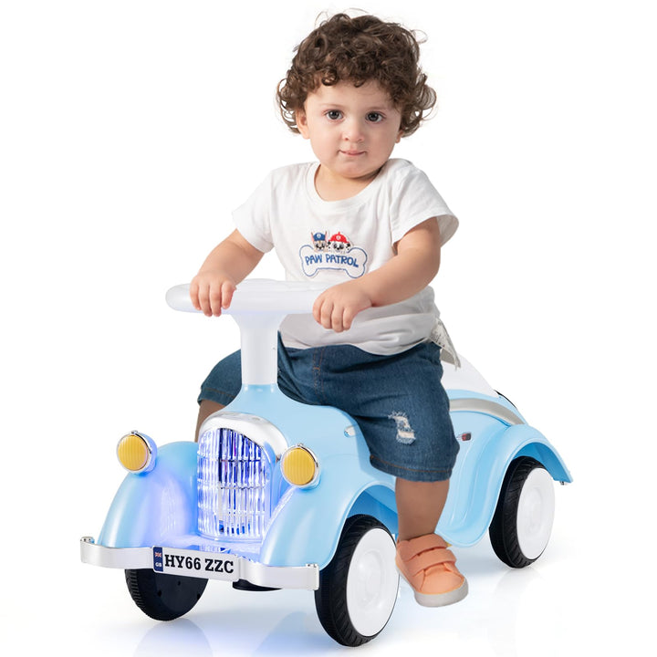 GOPLUS Kinder Rutschauto, Retro Classic Schiebeauto, Kinder Rutschfahrzeug mit Lenkrad, Hupe, LED-Sc