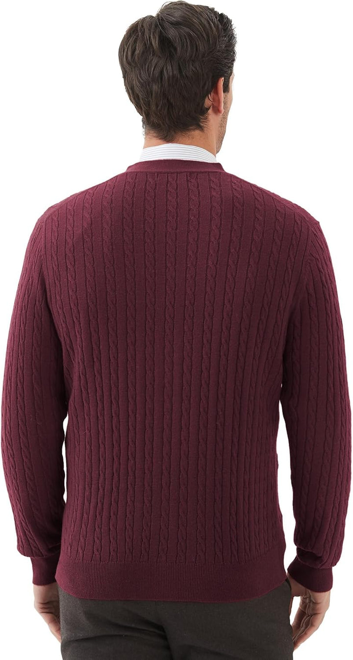 Kallspin Herren Strickjacke aus Wollmischung Zopfstrick Cardigan mit Knopfverschluss und Taschen L T