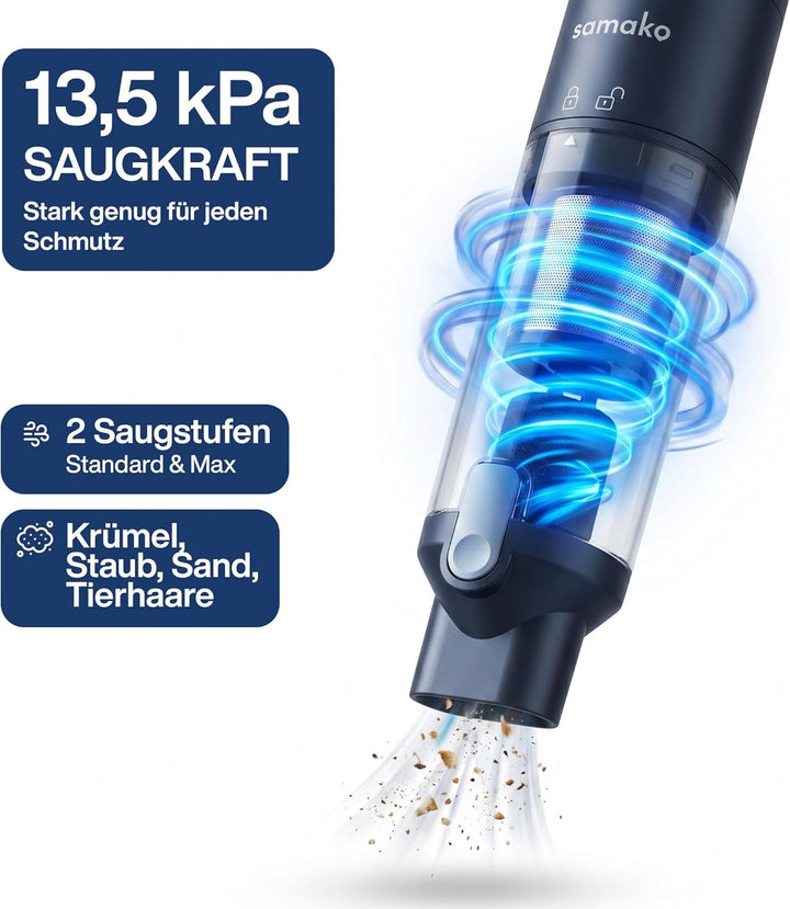 Samako NanoDetect Pro 135W Auto Handstaubsauger Akku, kabelloser Handsauger mit HEPA-Filter, Auflade