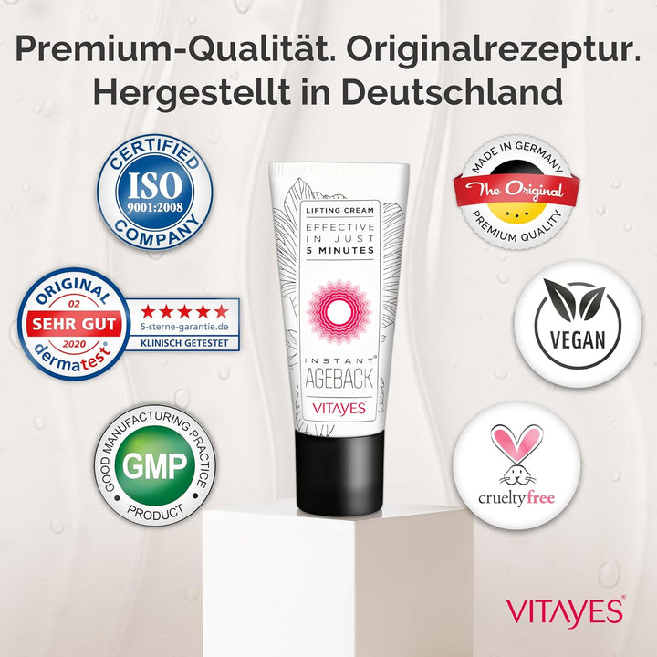 VITAYES Instant Ageback - Anti Aging Creme, Lifting Creme, Klinisch und dermatologisch getestet (15m