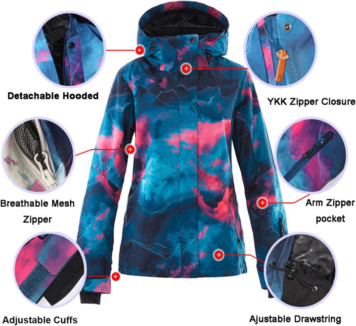 ALSOGO Damen Skianzug Schneeanzug Winddicht Wasserdicht Skifahren Snowboardjacke Trägerhose Set Zum