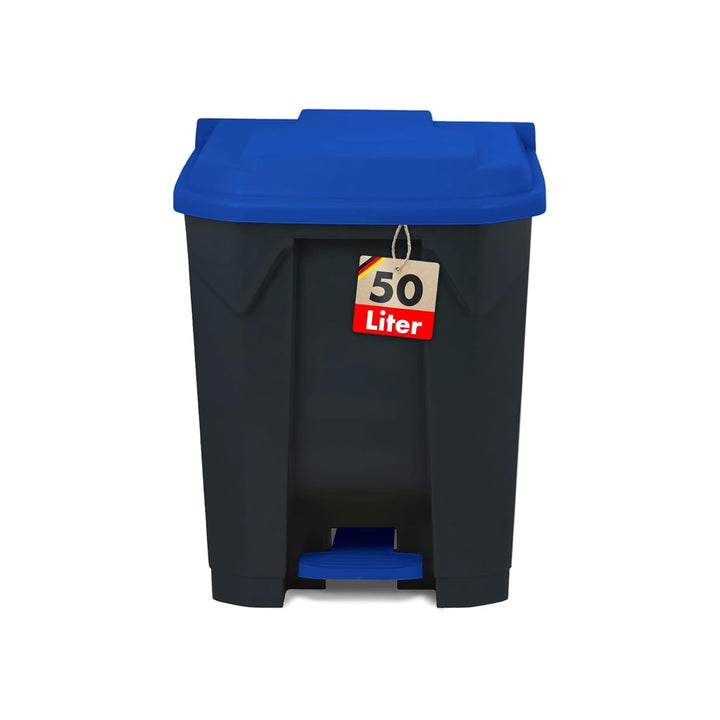 casa pura Mülltonne, Mülleimer 50 Liter, blauer Deckel, Abfalleimer für Küche und Büro, Mülltrennsys