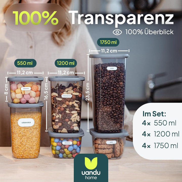 UANDU 12er Vorratsdosen Set, Vorratsdosen mit Deckel BPA frei Kunststoff, Vorratsdosen luftdicht, lu