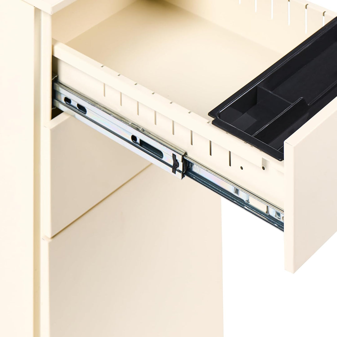 Aktenschrank Metall 3 Schubladen Hellbeige rollbar abschliessbar Büroschrank Bolsena