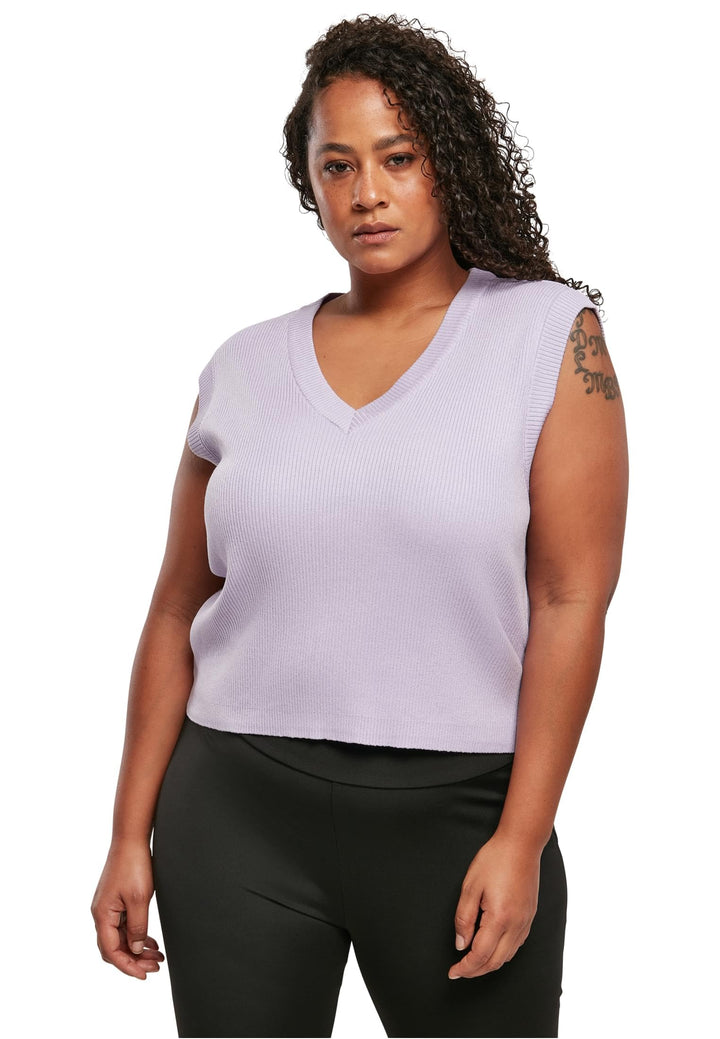 Urban Classics Damen Pullunder Ladies Short Knittd Slip On, V-Ausschnitt Oberteil aus Strick für Fra