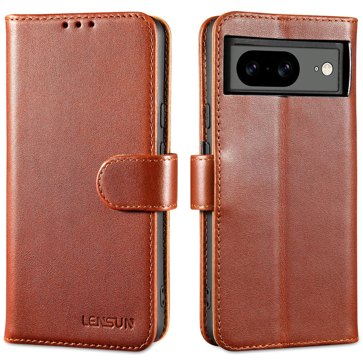 LENSUN Echtleder Hülle für Google Pixel 8, Handyhülle [Echtes Leder] [Magnetverschluss] [Standfunkti