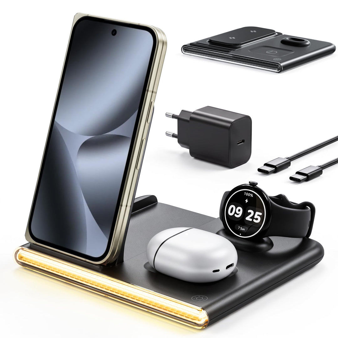 Nur für Google Pixel Watch 4 induktive ladestation mit Nachtlicht | 4-in-1 Handyladestationen kompat