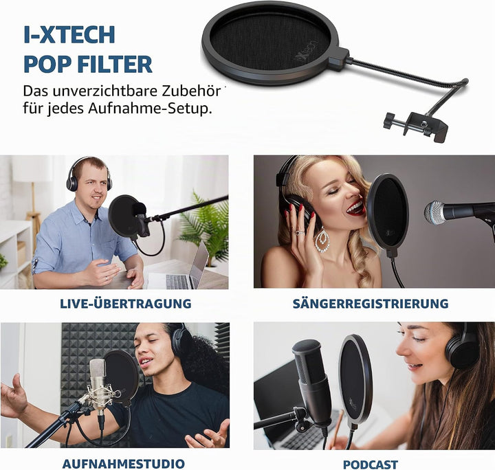 IXTECH Popfilter für Blue Yeti-Mikrofon, doppelschichtiger Schallschutz, Schildwächter, Windschutz m