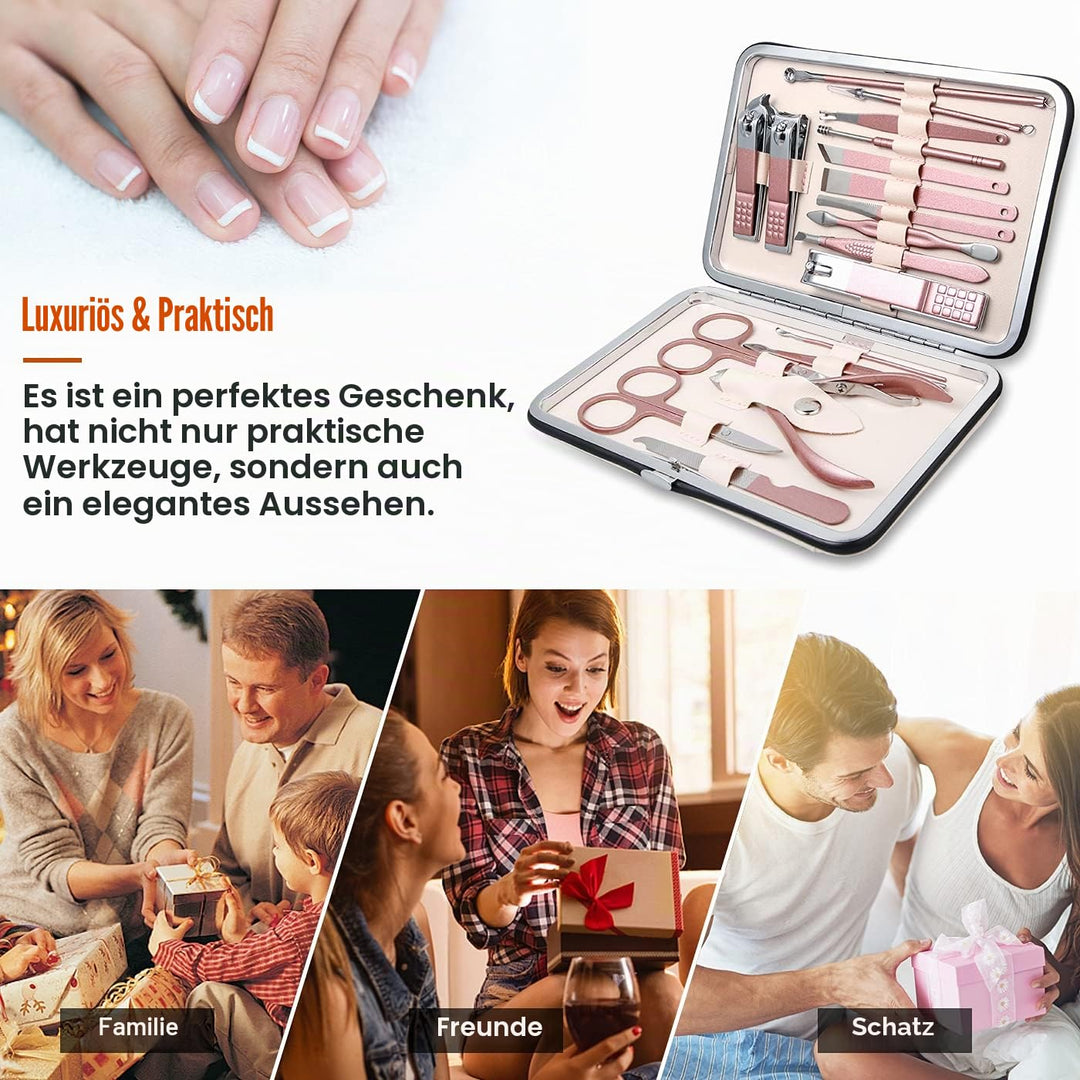 Leipple Maniküre Set Professionelles Nagelknipser Kit Pediküre Kit -18 stücke Pflegeset aus Edelstah
