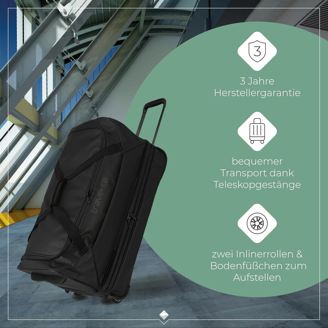 Travelite Trolley Reisetasche mit Rollen aus wasserabweisendem Material, Basics Weichgepäck Rolltasc